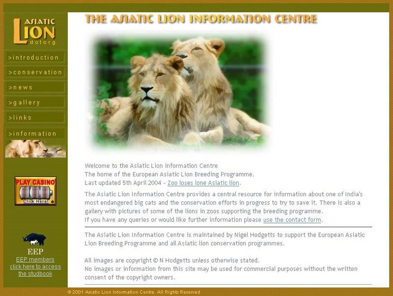 [Website] Asiatic Lion information Centre; DISPLAY FULL IMAGE.