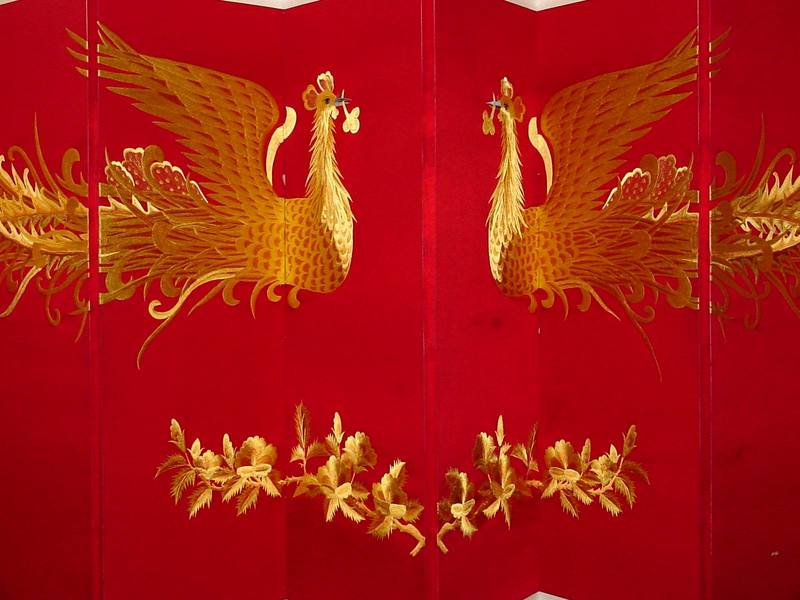 [Animal Art] Embroidery of Chinese Phoenix {!--봉황 자수 병풍-->; DISPLAY FULL IMAGE.