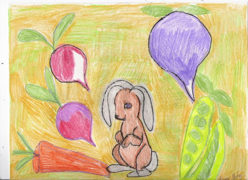 RABBIT IN GARDEN; DISPLAY FULL IMAGE.