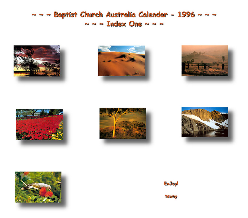 [Baptist Church Australia 1996 Calendar] Index One; DISPLAY FULL IMAGE.