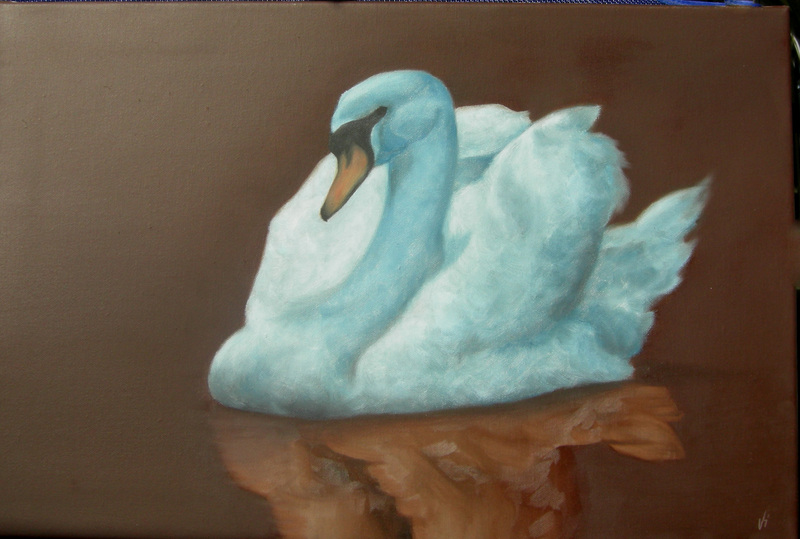 spiegelschwan 1, braun, painting; DISPLAY FULL IMAGE.