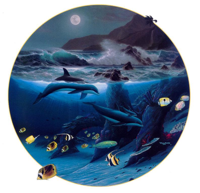 [Animal Art - Robert Wyland & Ray Gonzalez Tabora] Dolphin Moon, 1992; DISPLAY FULL IMAGE.