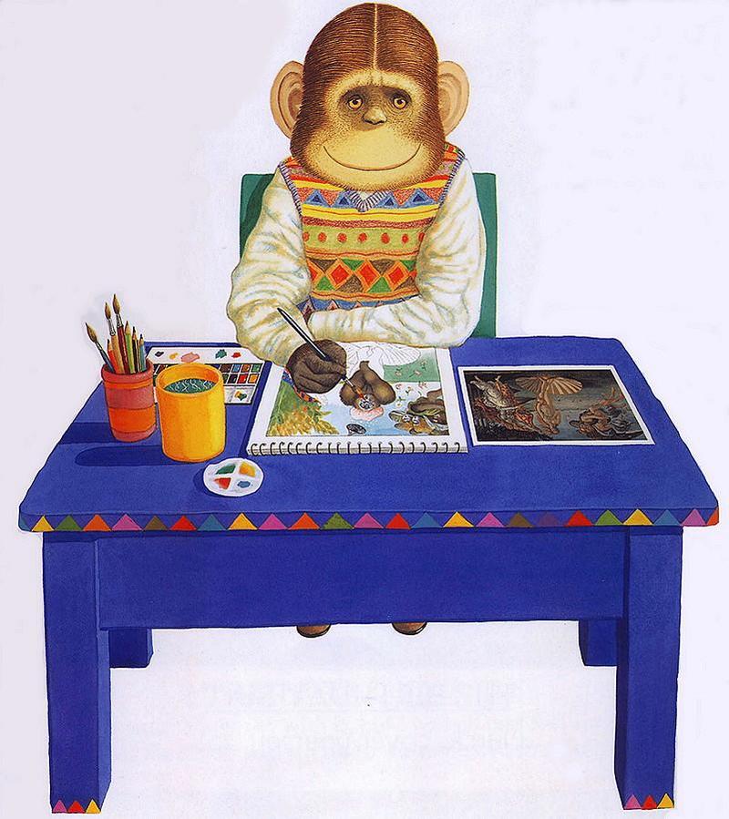 [Animal Art - Anthony Browne] (Gorilla) Willy's Pictures - Willy @ Work; DISPLAY FULL IMAGE.