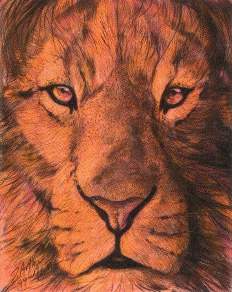 [Animal Art - Arthur Wilson] Thought (Lion face); DISPLAY FULL IMAGE.