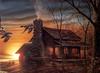 [Animal Art - Terry Redlin] Golden Retreat - Ducks in flight