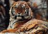 Siberian Tiger (Panthera tigris altaica) sitting in snow