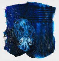 Googly Eyed Glass Squid acrylic on plastic bags