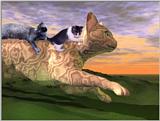 giant cat and 2 normal sized cats